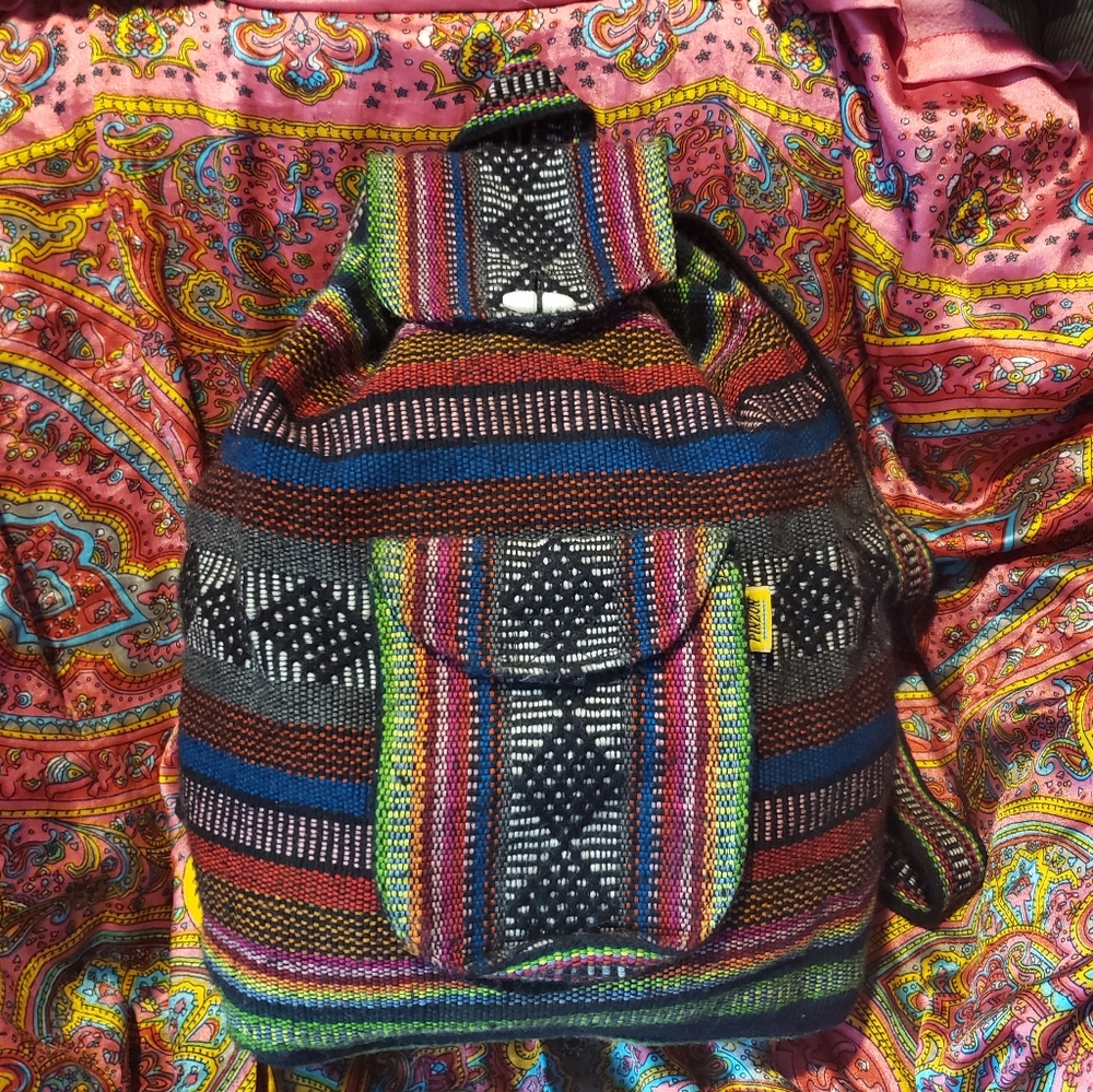Artesanias Mr Pinzon Colorful Woven Backpack Purse Rainbow